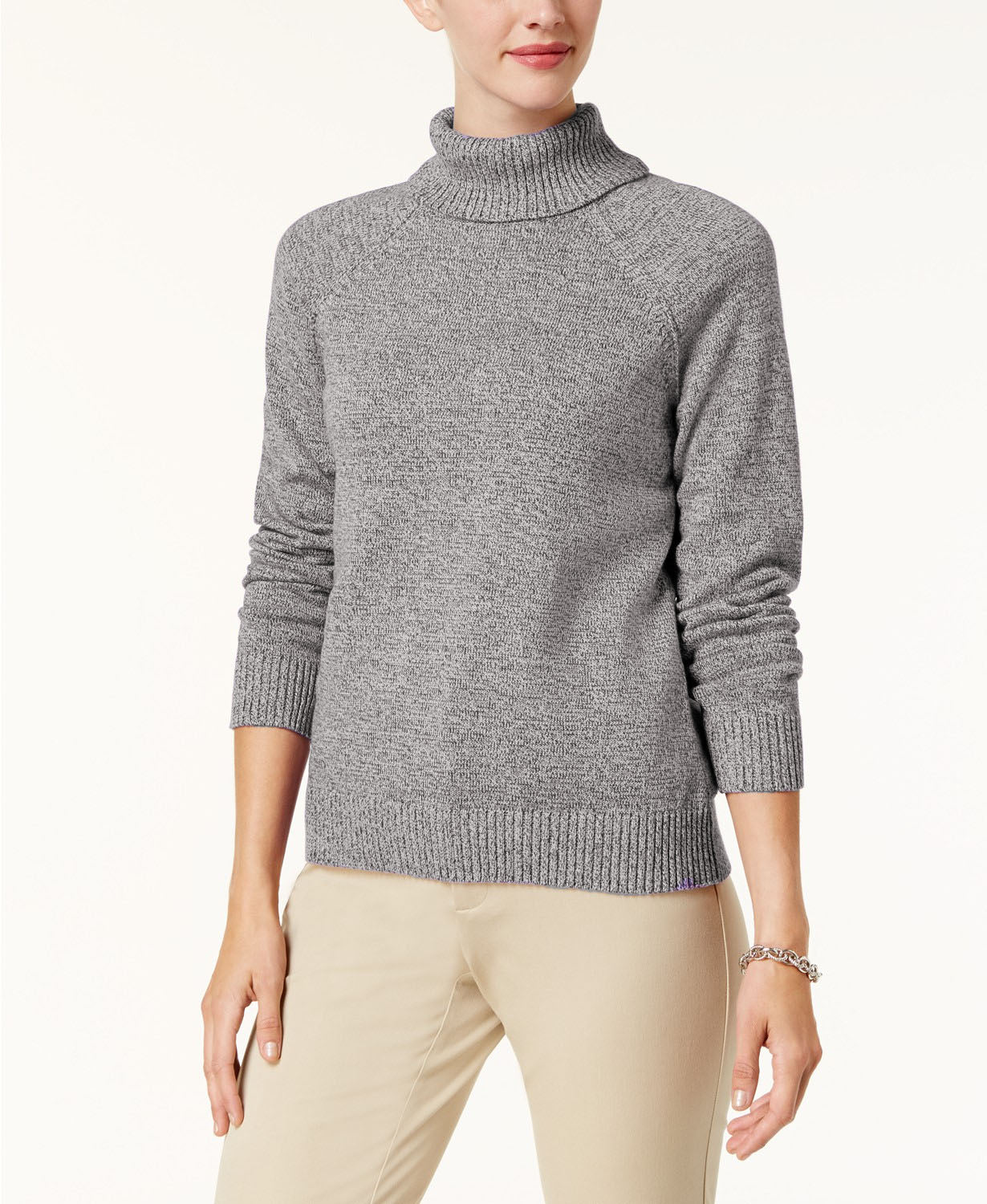 Karen Scott Women's Petite Cotton Turtleneck Sweater Silver Size Small
