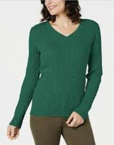 Karen Scott Women's Cotton V-Neck Sweater Green Size Medium