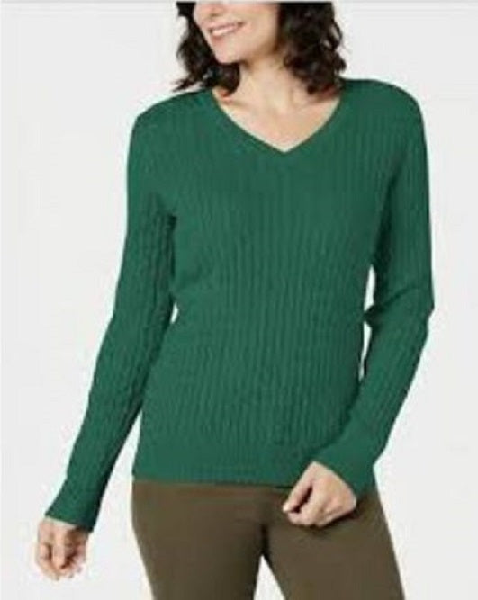 Karen Scott Women's Cotton V-Neck Sweater Green Size Large