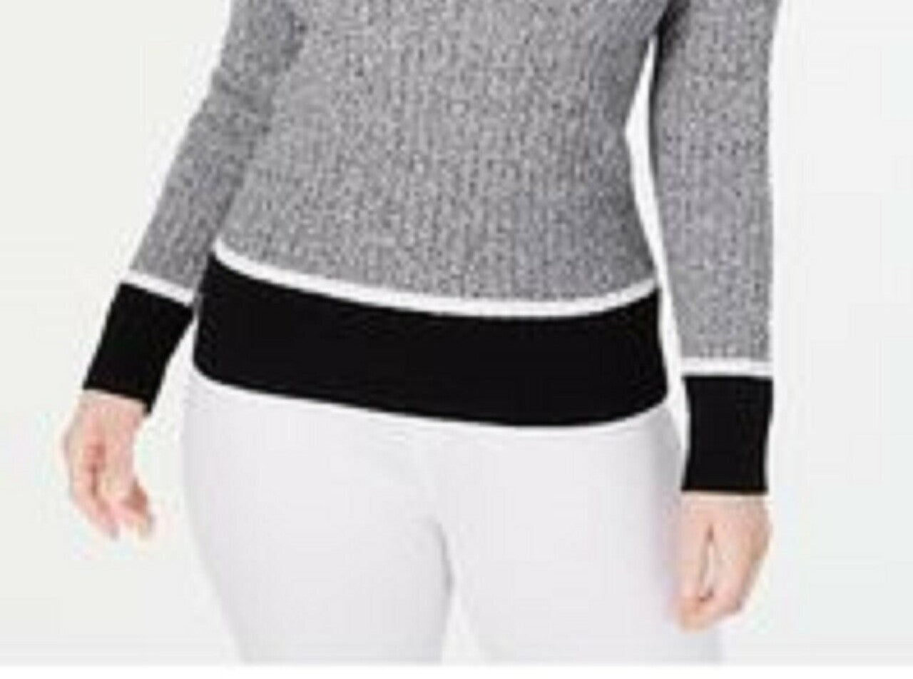 Karen Scott Women's Teresa Cotton Colorblocked Sweater Black Size Small