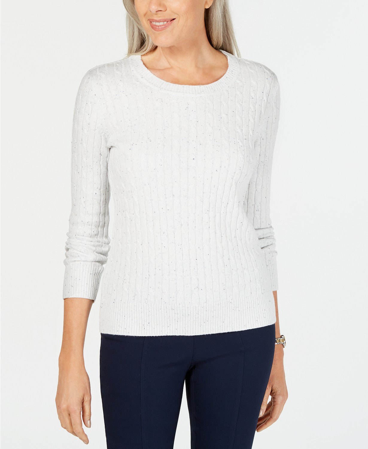 Karen Scott Women's Cable-Knit V-Neck Sweater White Size Small