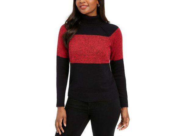 Karen Scott Women's Colorblocked Cotton Turtleneck Sweater Red Size 2 Extra Large