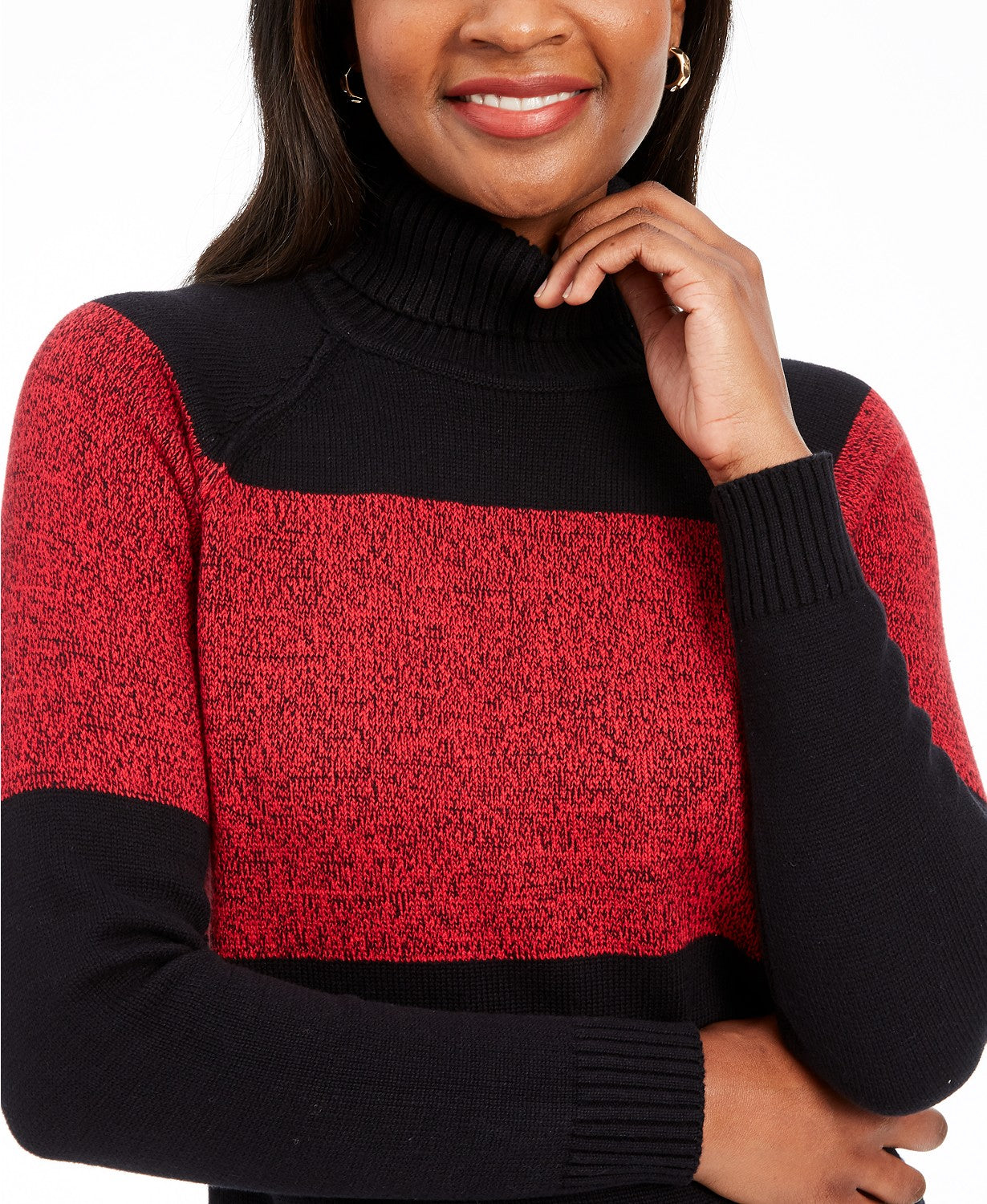 Karen Scott Women's Petite Colorblock Cotton Turtleneck Sweater Size Petite