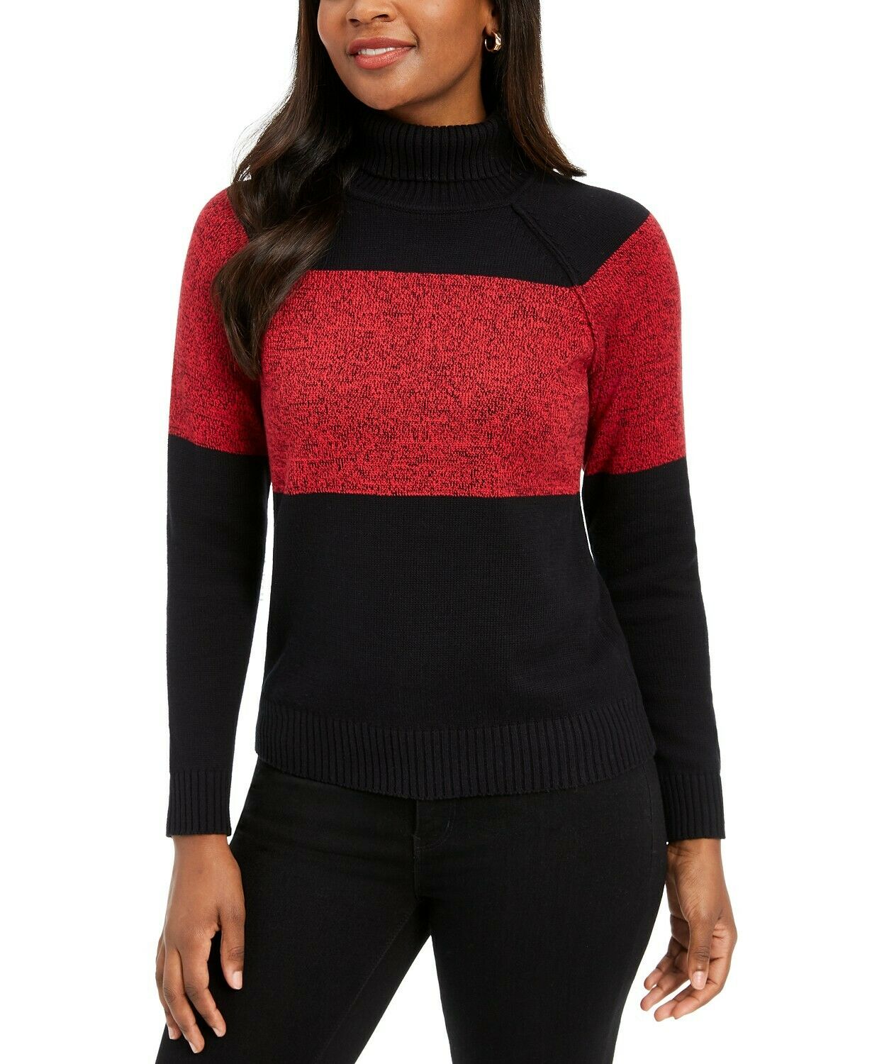 Karen Scott Petite Colorblock Cotton Turtleneck Sweater Red Size X-Large