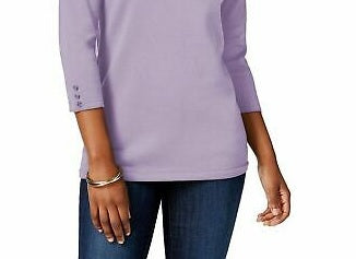 Karen Scott Women's Cotton Boat-Neck Sweater Purple Size X-Small