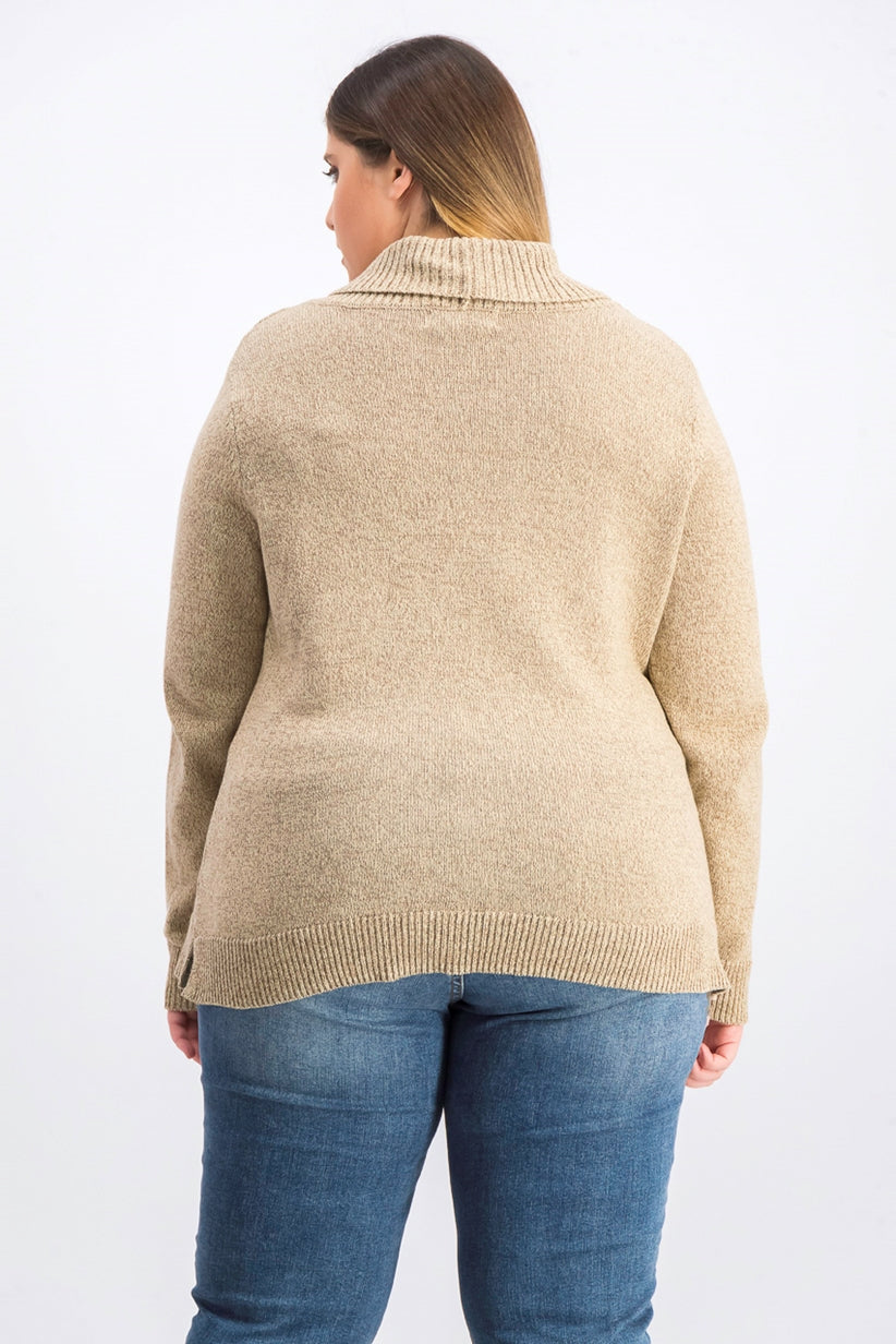 Karen Scott Women's Cotton Marled Shawl-Collar Sweater Brown Size Small