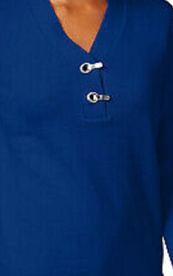 Karen Scott Women's Cotton Marled Henley Sweater Blue Size Medium