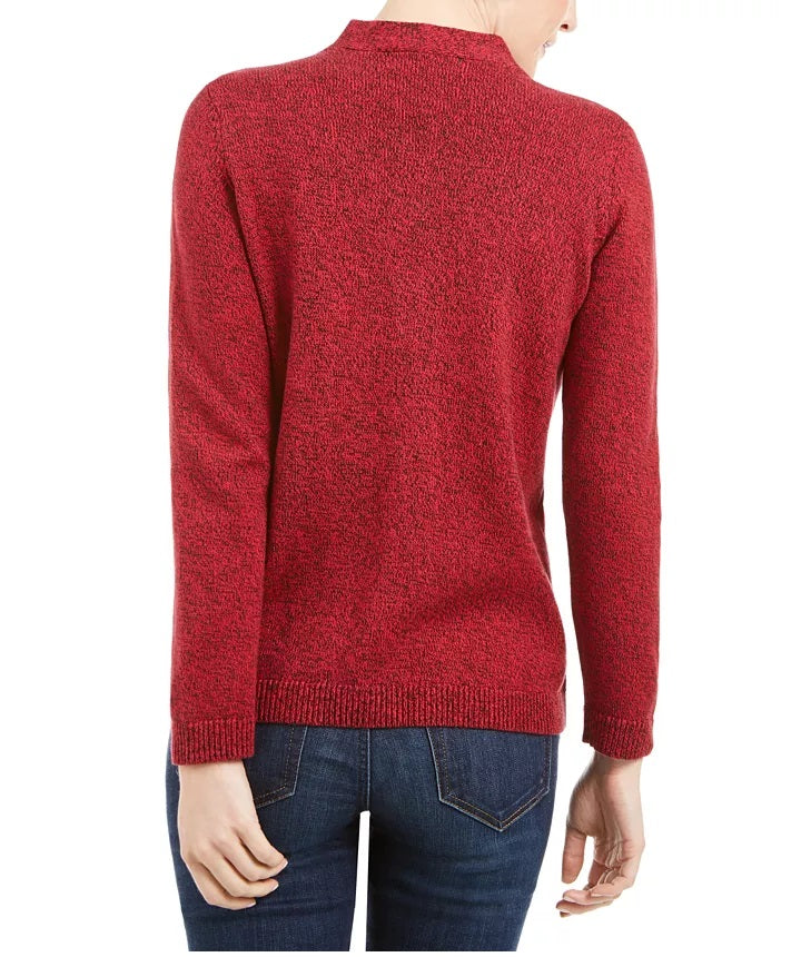 Karen Scott Women's Cotton Marled Henley Sweater Red Size Extra Large