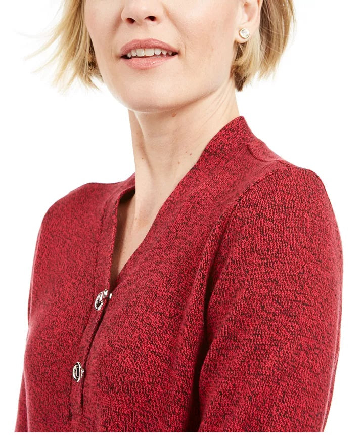 Karen Scott Women's Cotton Marled Henley Sweater Red Size Extra Large