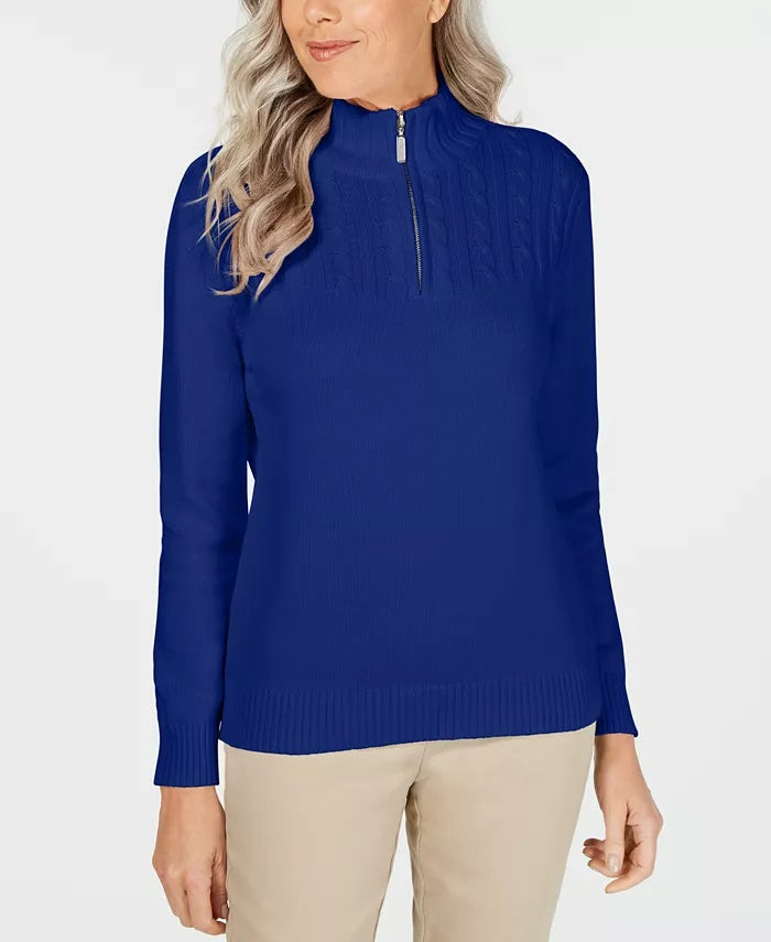Karen Scott Women's Petite Cotton Mock-Neck Pullover Blue Size Petite Medium