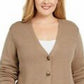 Karen Scott Women's Mixed-Stitch Button-Front Cardigan  Brown Size Medium