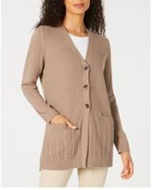 Karen Scott Women's Mixed-Stitch Button-Front Cardigan Navy Size Small