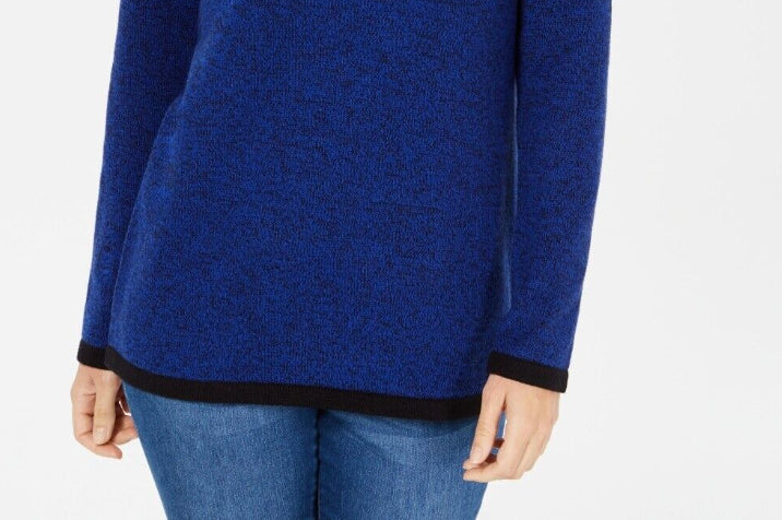 Karen Scott Women's Cotton Contrast Trim Sweater Blue Size X-Small