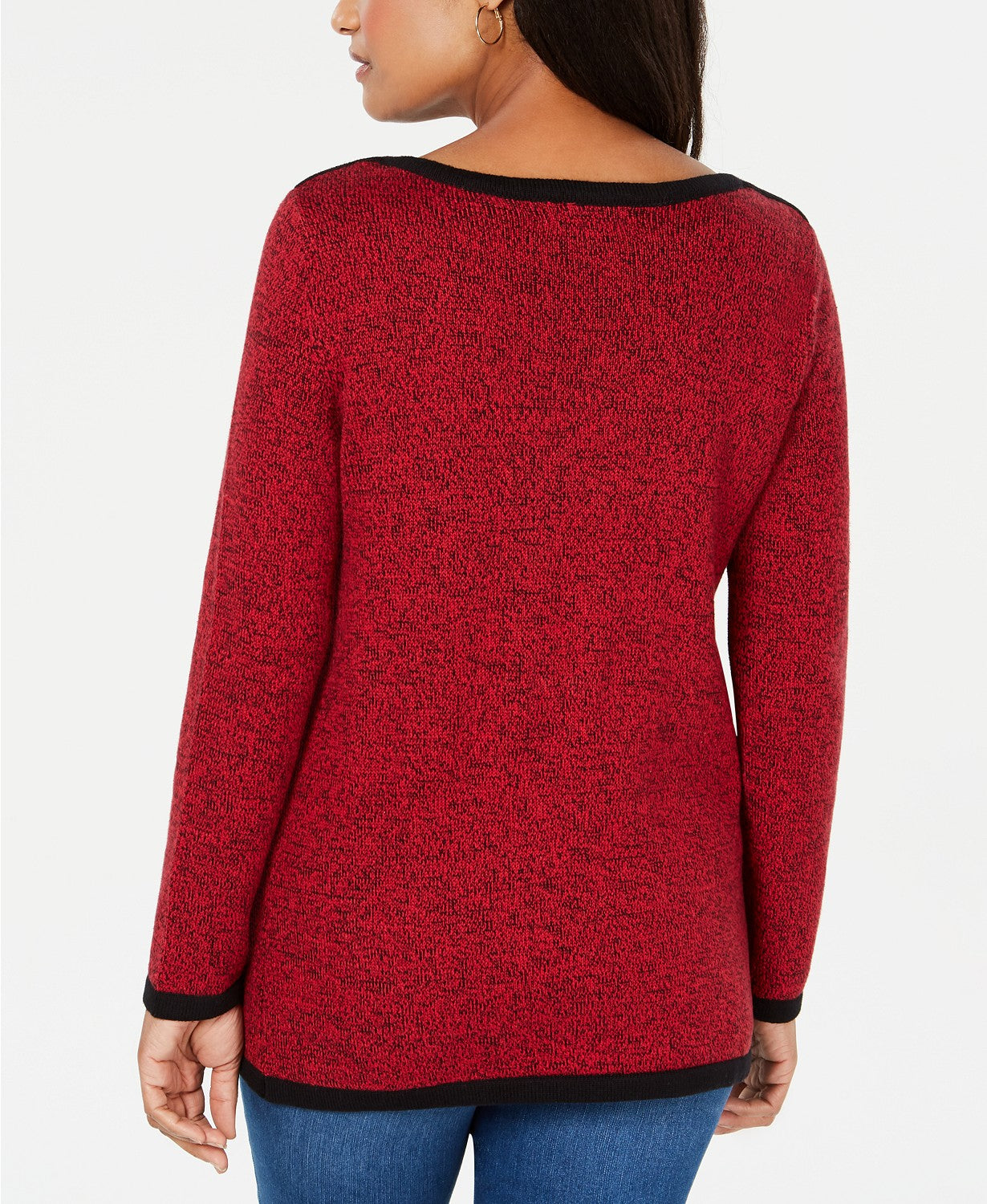 Karen Scott Women's Cotton Contrast Trim Sweater Bright Red Size Medium