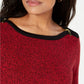 Karen Scott Women's Cotton Contrast Trim Sweater Bright Red Size Medium