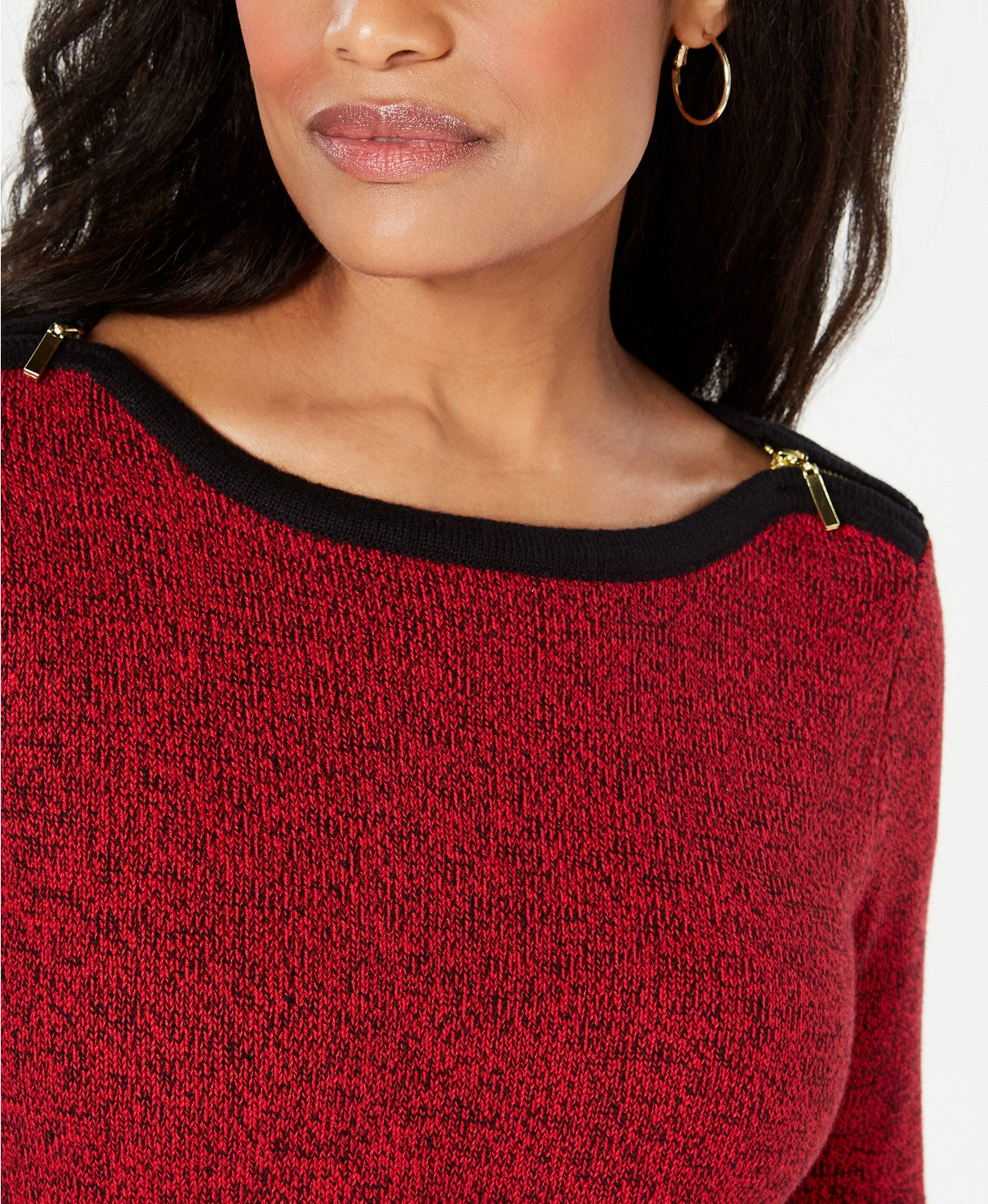 Karen Scott Women's Cotton Contrast Trim Sweater Bright Red Size Medium
