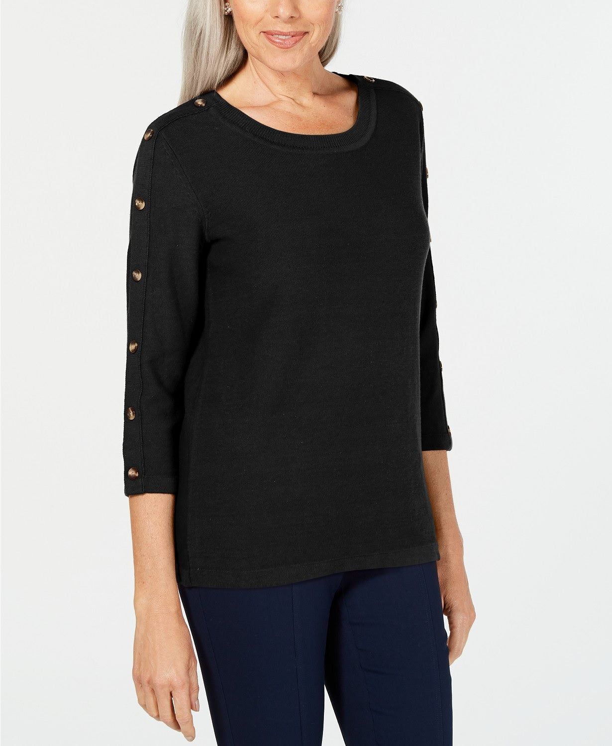 Karen Scott Women's 3/4-Sleeve Sweater Black Size Medium