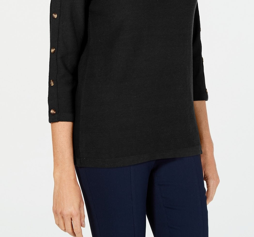Karen Scott Women's 3/4-Sleeve Sweater Black Size Medium