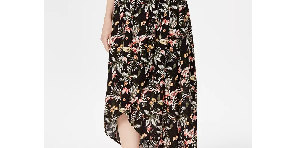 Style & Co Women's Printed High Low Skirt Black Size Small