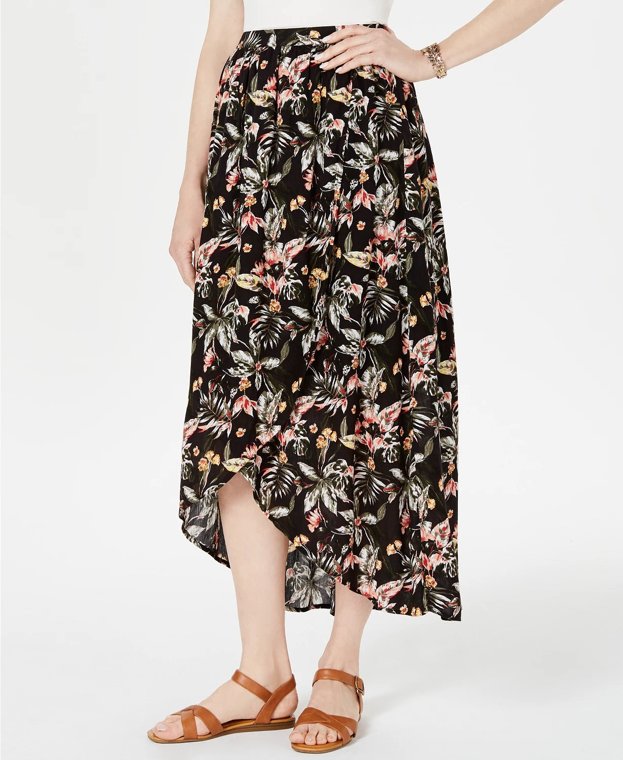 Style & Co Women's Printed High-Low Skirt Black Size X-Large