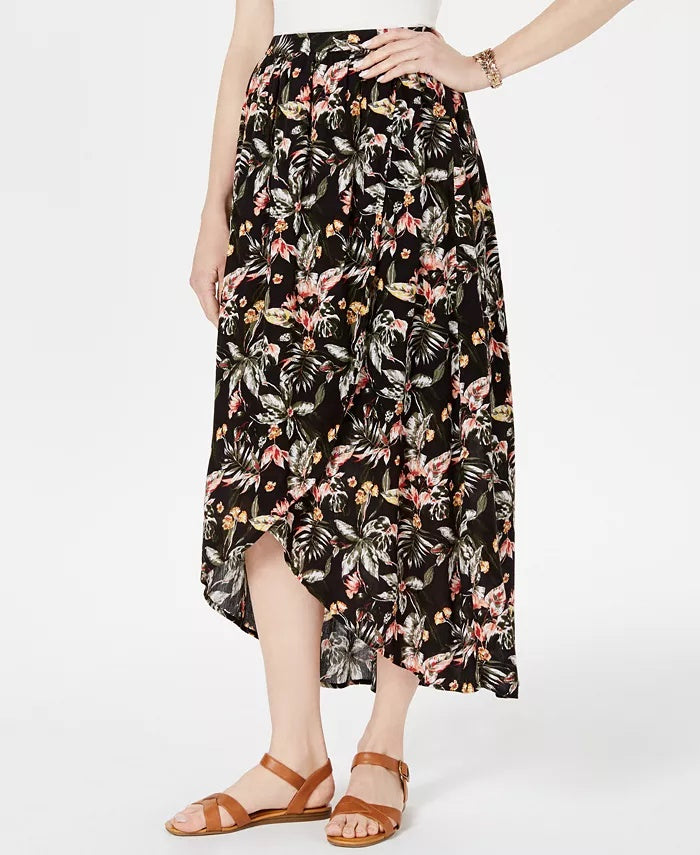 Style & Co Women's Printed High-Low Skirt Black Size X-Small