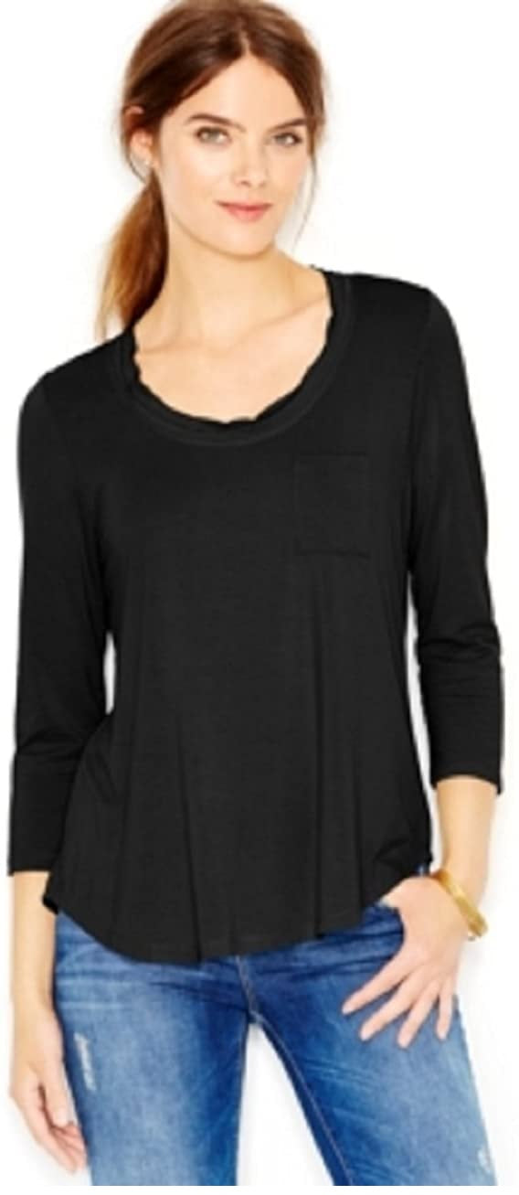 Maison Jules Women's Scoop-Neck T-Shirt Black Size Extra Small