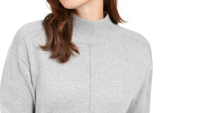 Karen Scott Women's Erin Cotton Colorblocked Mock-Neck Sweater Gray Size Small