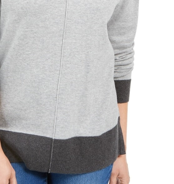 Karen Scott Women's Erin Cotton Colorblocked Mock-Neck Sweater Gray Size Small