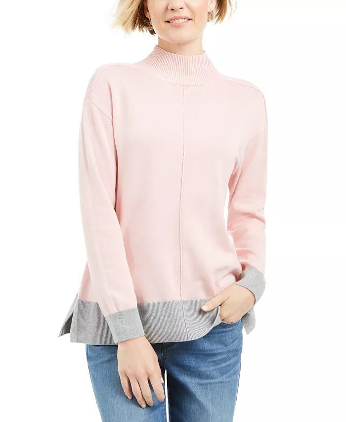 Karen Scott Women's Erin Cotton Mock-Neck Sweater Pink Size Medium