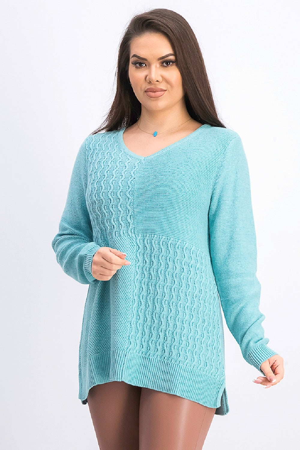 Karen Scott Women's Cotton Mixed-Stitch Sweater Aqua Size X-Large
