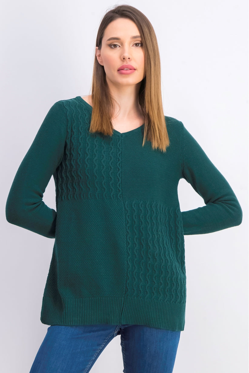 Karen Scott Women's Cotton Mixed-Stitch Sweater  Green Size Small