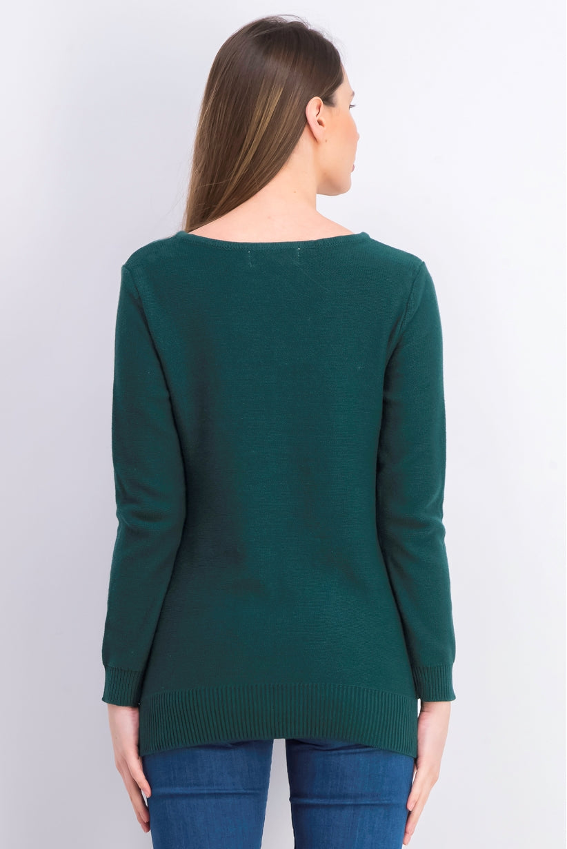 Karen Scott Women's Cotton Mixed-Stitch Sweater  Green Size Small