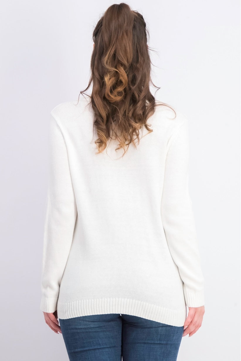 Karen Scott Women's Cable Knit Beaded Sweater White Size Medium