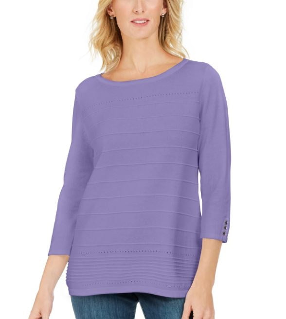 Karen Scott Women's Ribbed 3/4 Sleeve Sweater Purple Size Large