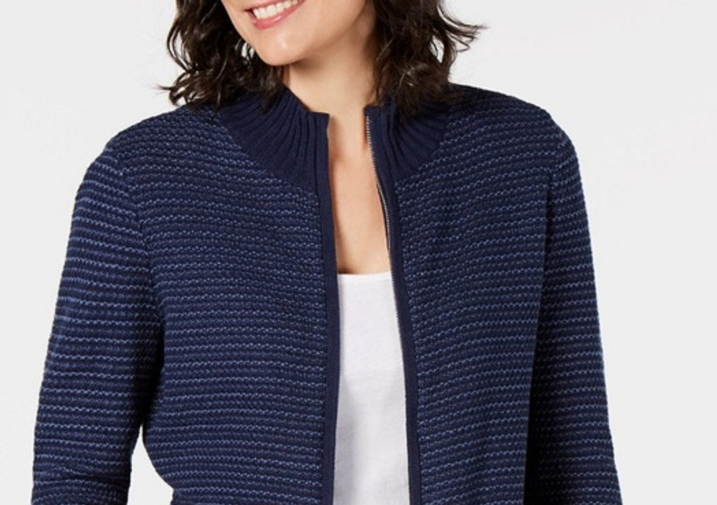 Karen Scott Women's Textured Zip-Front Cardigan Navy Size Small