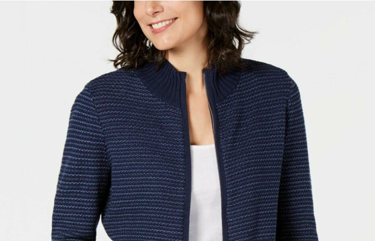 Karen Scott Women's Textured Zip-Front CardiganNavy Size Extra Large