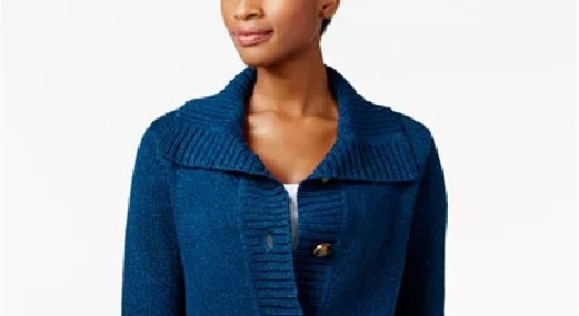 Karen Scott Women's Button-Front Shawl-Collar Cardigan Blue Size Small
