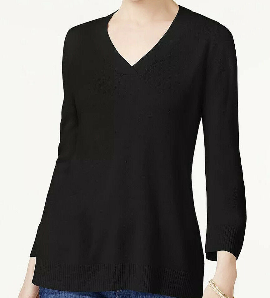 Karen Scott Women's V-Neck Solid Sweater  Black Size Extra Small