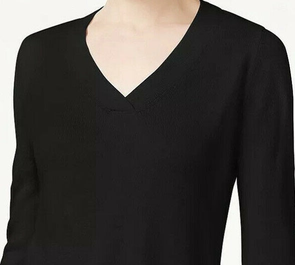 Karen Scott Women's V-Neck Solid Sweater  Black Size Extra Small
