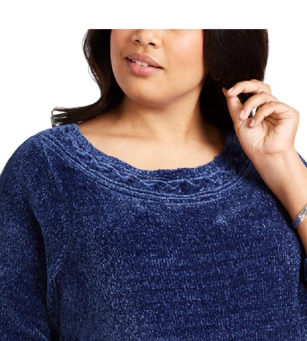 Karen Scott Women's Boat Neck Chenille Sweater Blue Size 1X