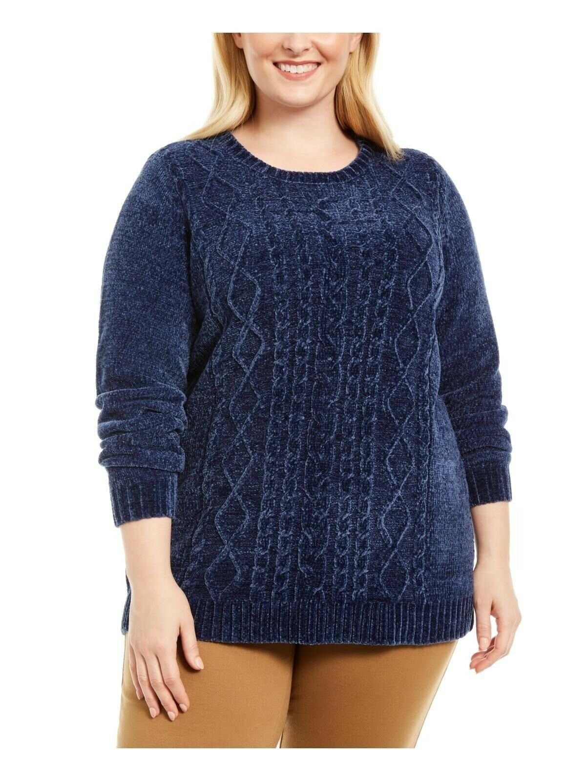 Karen Scott Women's Cable-Knit Chenille Sweater  Estate Blue Size Large