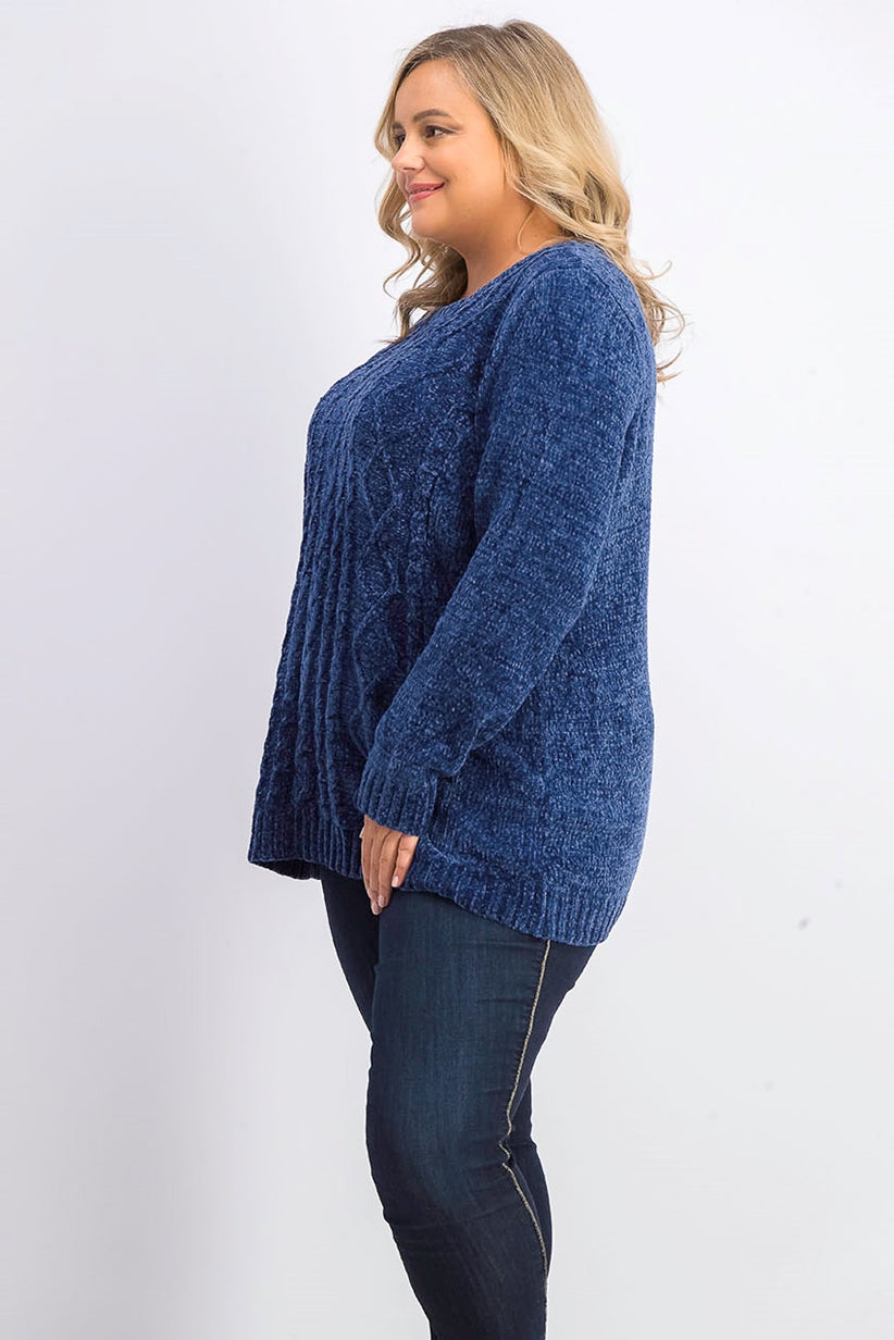 Karen Scott Women's Cable-Knit Chenille Sweater Blue Size Small