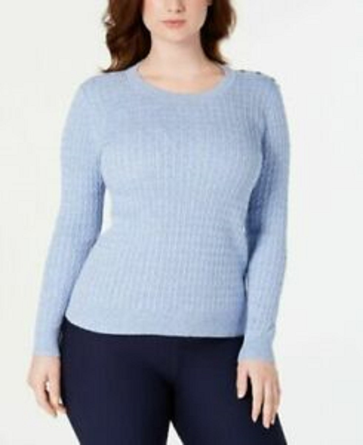 Karen Scott Women's Cotton Baby Cable-Knit Sweater Blue Size Medium