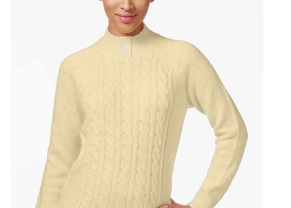 Karen Scott Women's Cable-Knit Faux-Pearl-Button Sweater Yellow Size 2