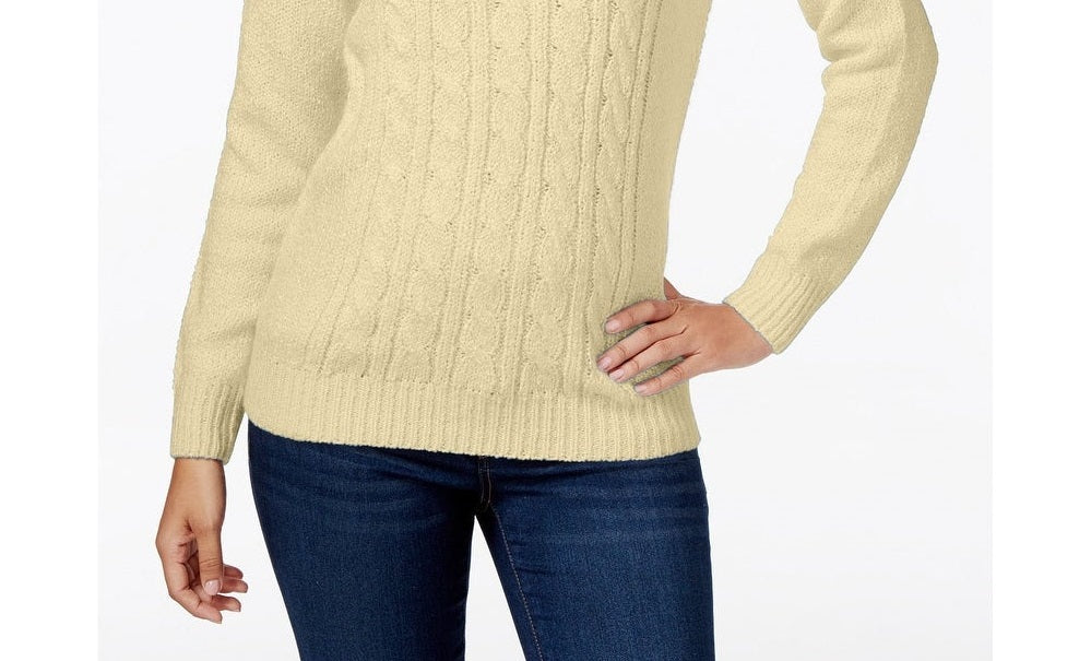 Karen Scott Women's Cable-Knit Faux-Pearl-Button Sweater Yellow Size 2