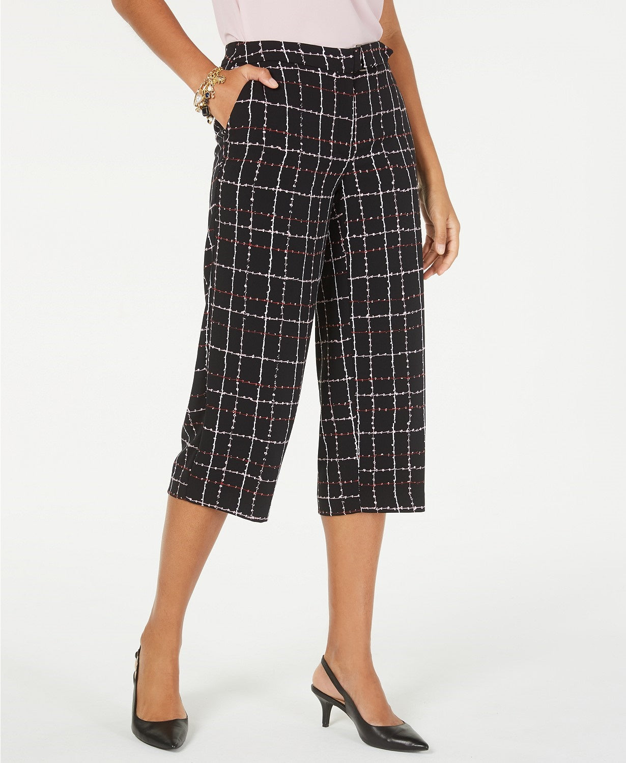Alfani Women's Petite Printed Belted Culottes Black Size 4