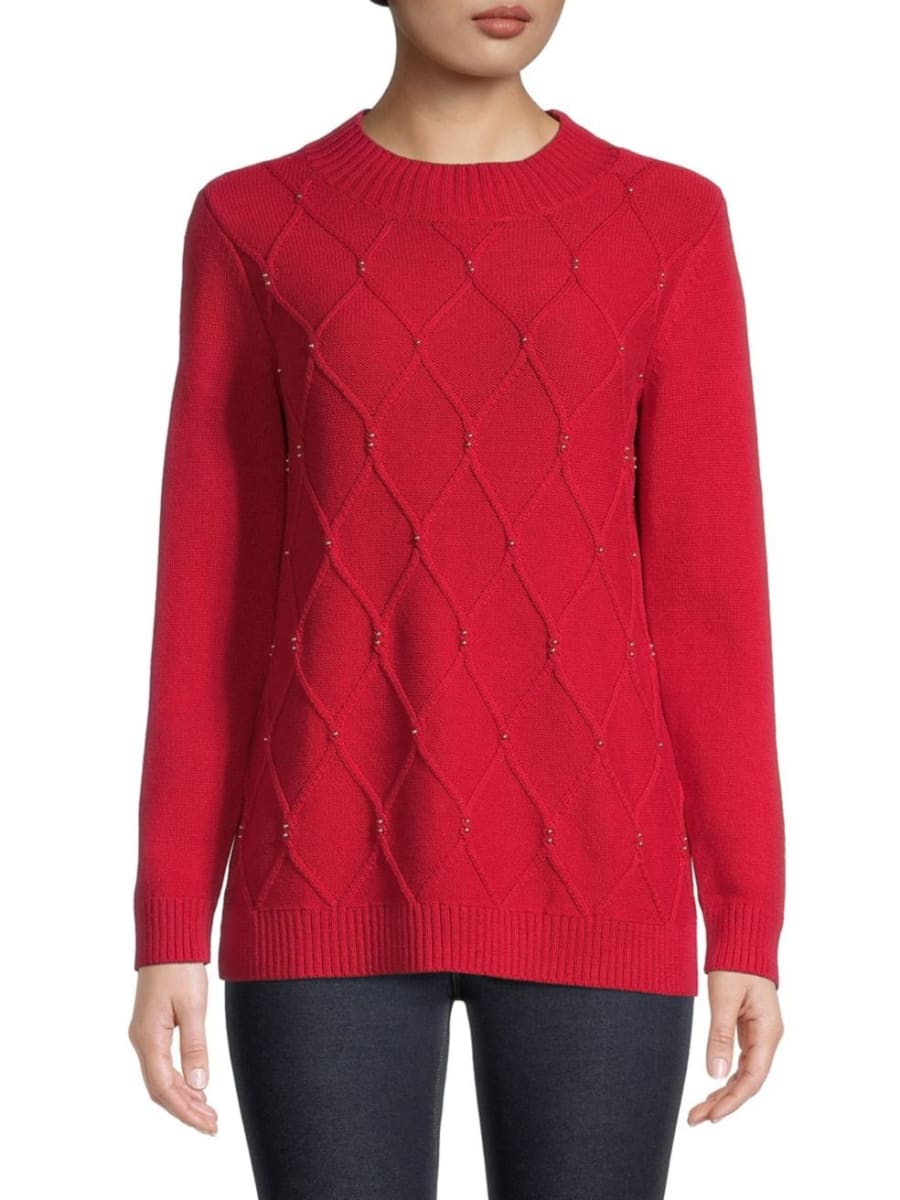 Karen Scott Women's Diamond Cable-Knit Sweater  Red Size Extra Small