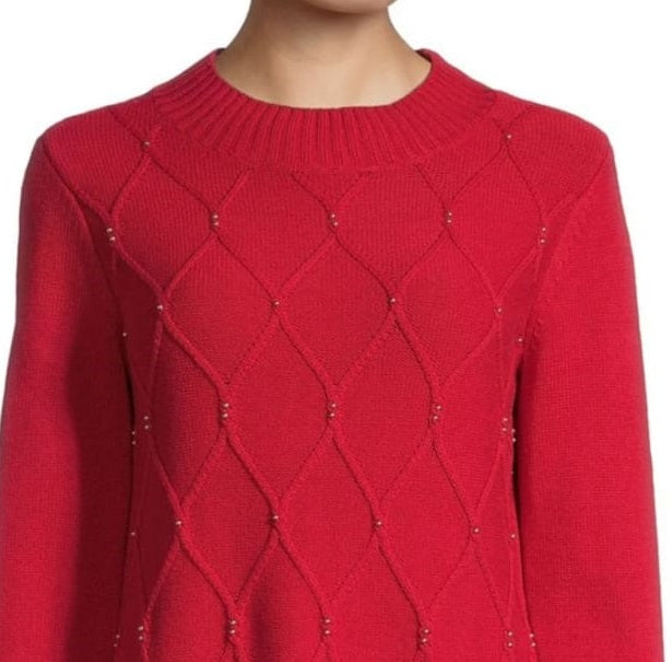 Karen Scott Women's Diamond Cable-Knit Sweater  Red Size Extra Small