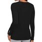 JM Collection Women's Button-Sleeve Crew-Neck Sweater Black Size Large