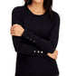 JM Collection Women's Button-Sleeve Crew-Neck Sweater Black Size Large